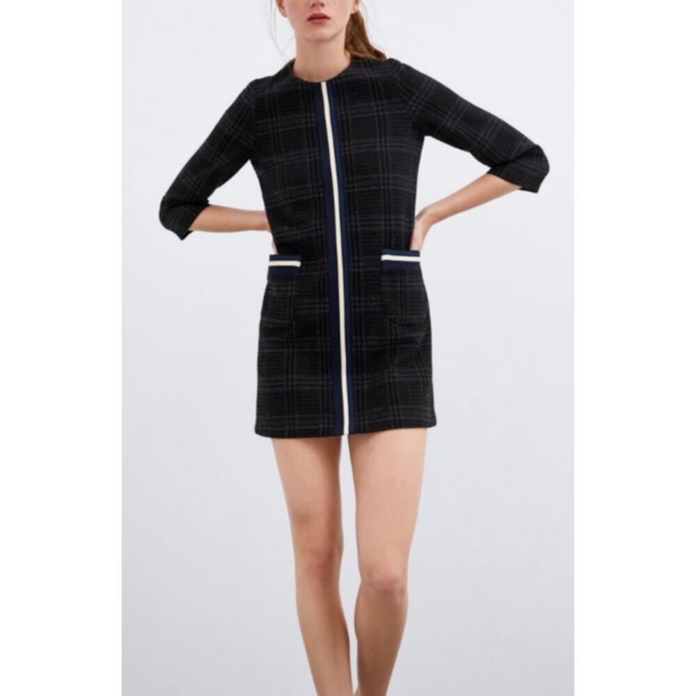 Zara - Checkered Dress / Gray / M